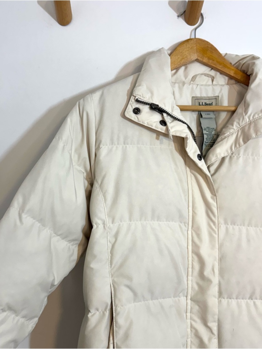 L.L.Bean Cream Down Puffer Jacket Women’s Small Quilted Coat Full Zip Gorpcore - Picture 3 of 11